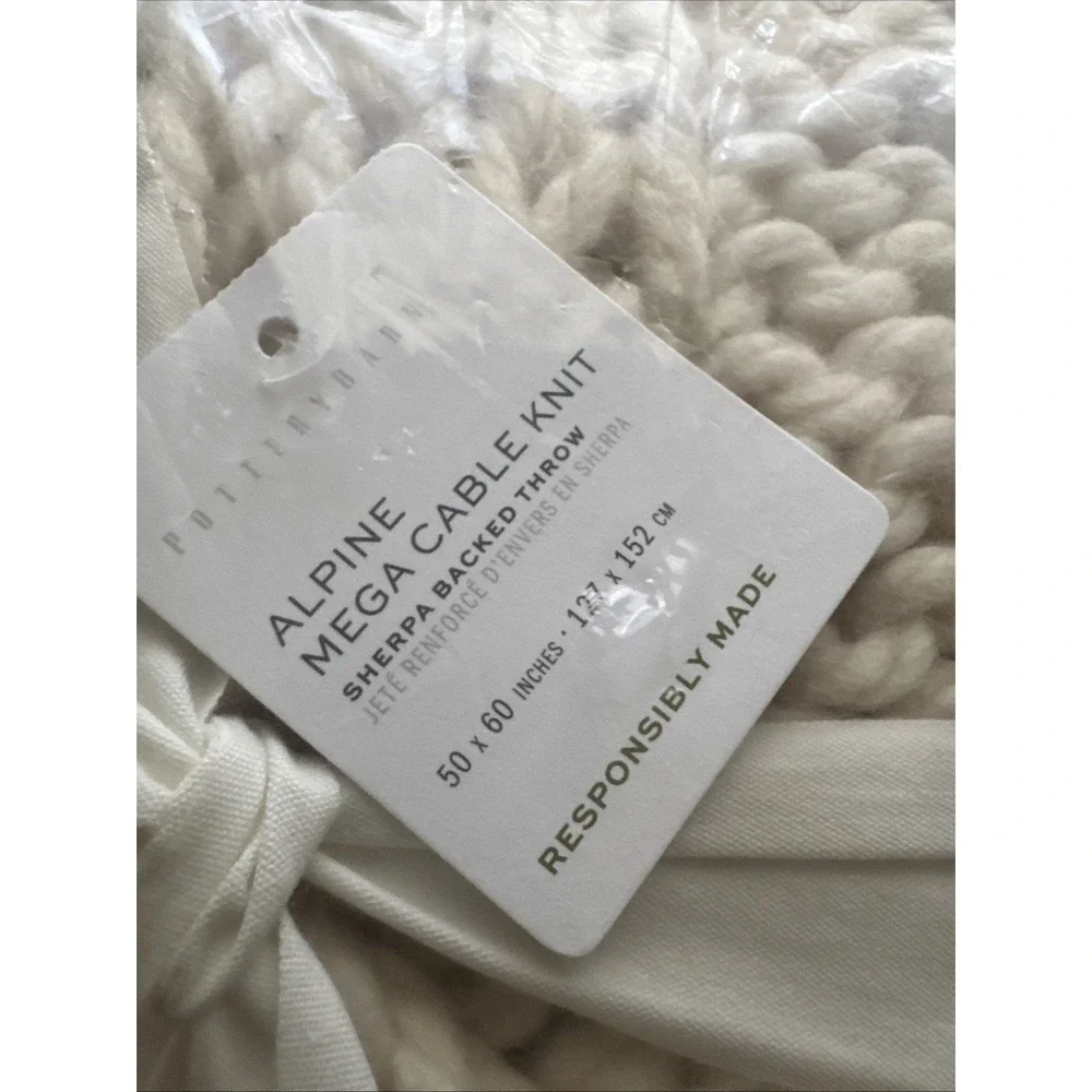 Pottery Barn Alpine Mega Cable Sherpa Back Throw 50 x 60